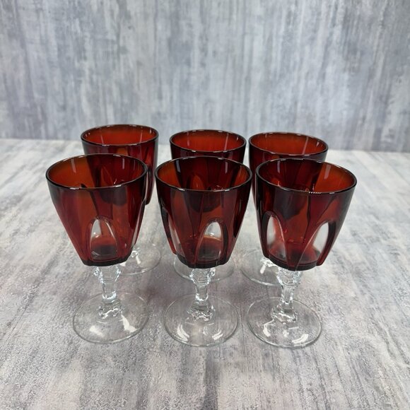 Six (6) Cristal d'Arques Durand Gothic Ruby Red Wine Cordial Glasses - Picture 5 of 10
